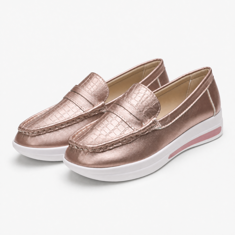 Rose Gold Textured Platform Loafers