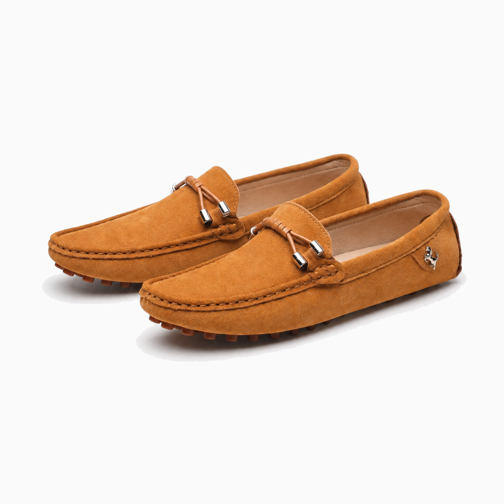 Camel Suede Driving Tie Loafers