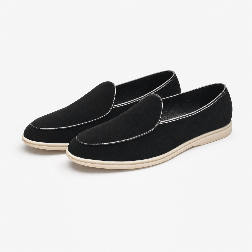 Black Suede Piped Loafers