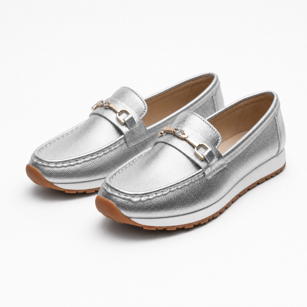 Silver Embellished Loafers