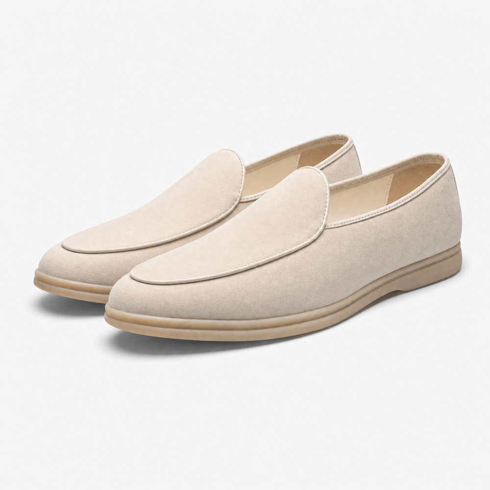 Beige Suede Flat Loafers
