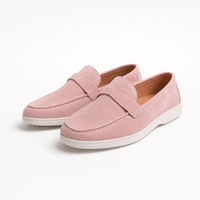 Pink Suede Penny Loafers