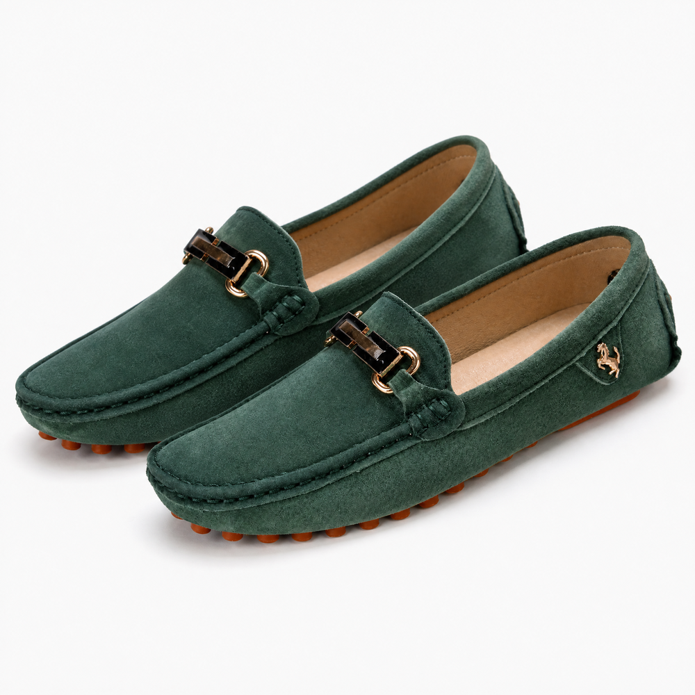 Green Suede Pebbled Driving Loafers