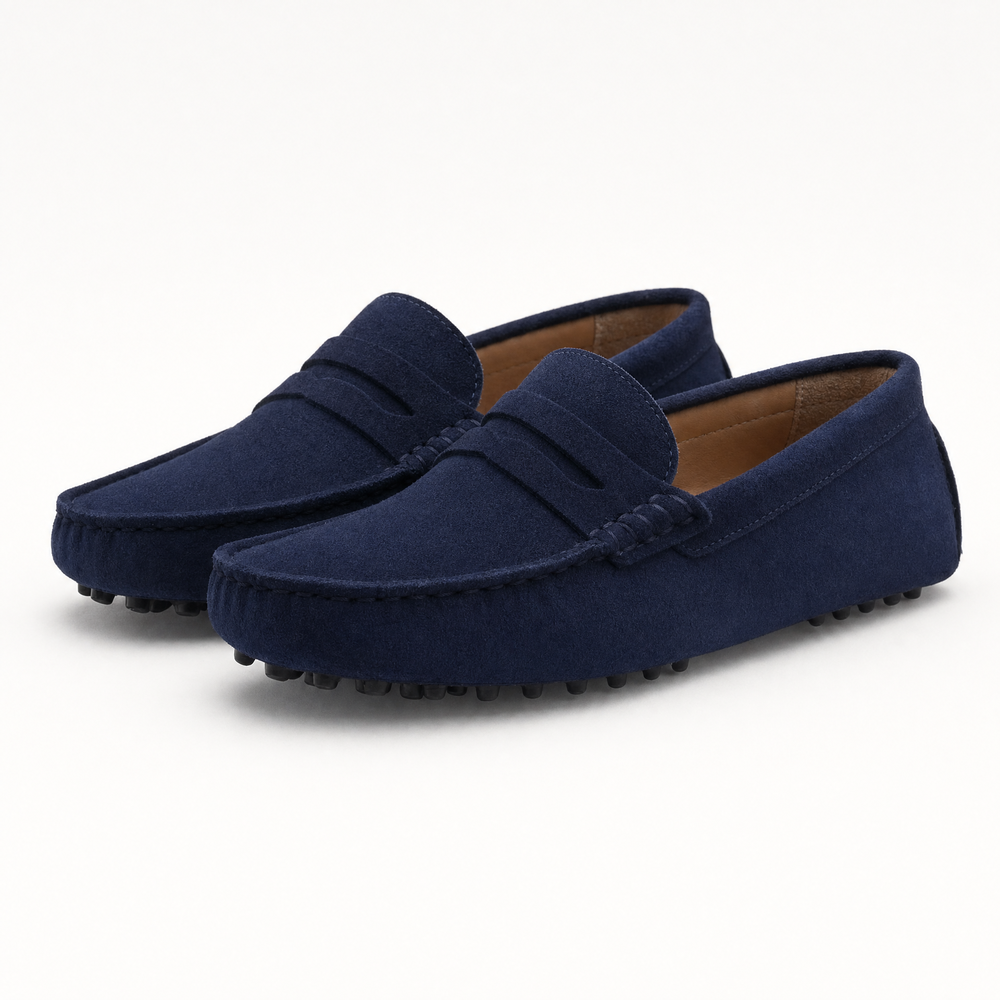 Blue Stitched Lace Up Loafers