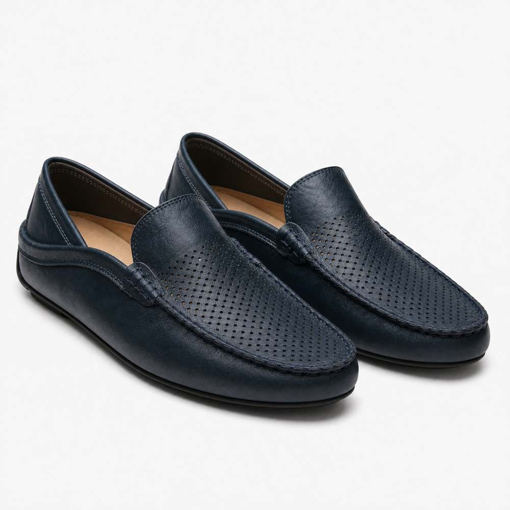 Tan Leather Perforated Loafers