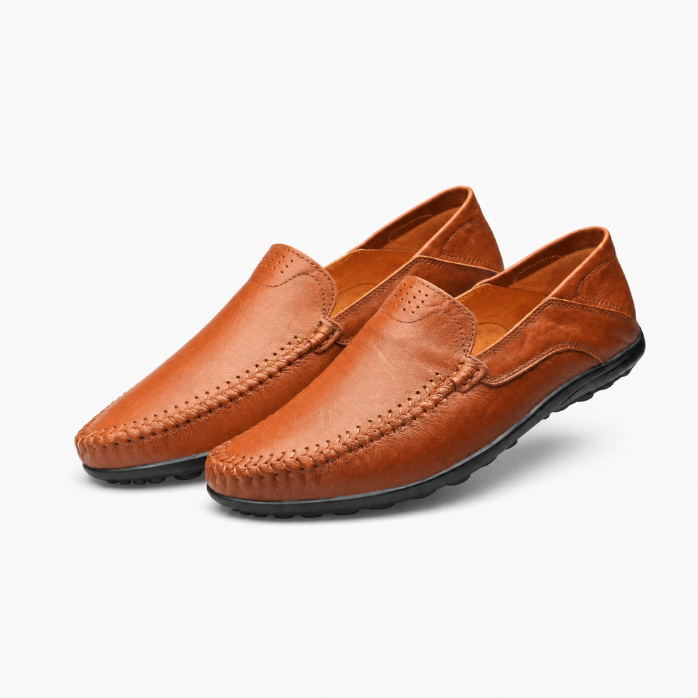 Brown Perforated Vamp Loafers