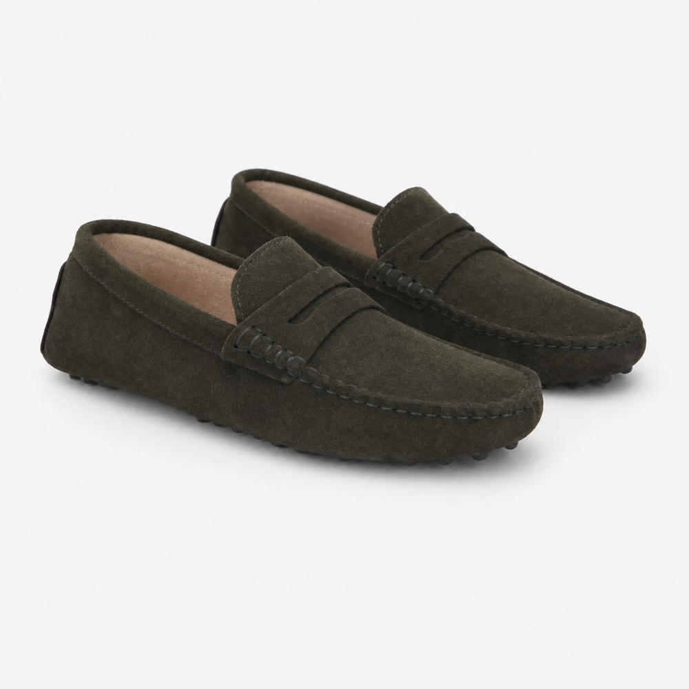 Brown Suede Pointed Flat Loafers