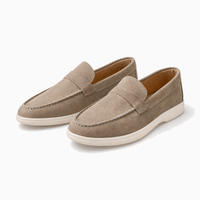 Taupe Suede Stitched Loafers