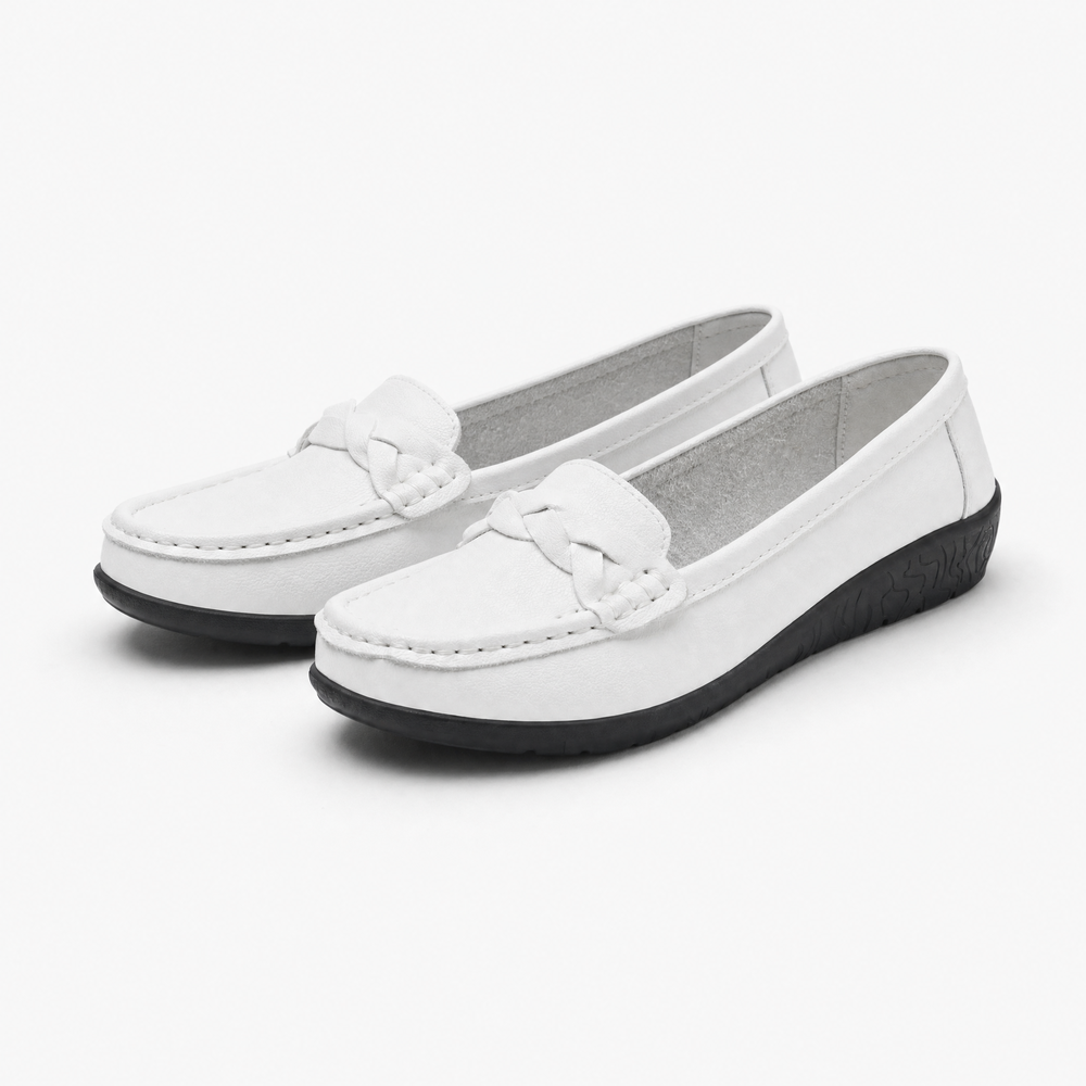 White Braided Leather Loafers