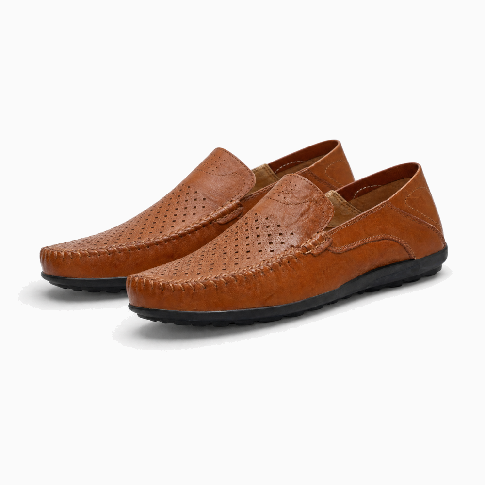 Brown Perforated Slip On Loafers