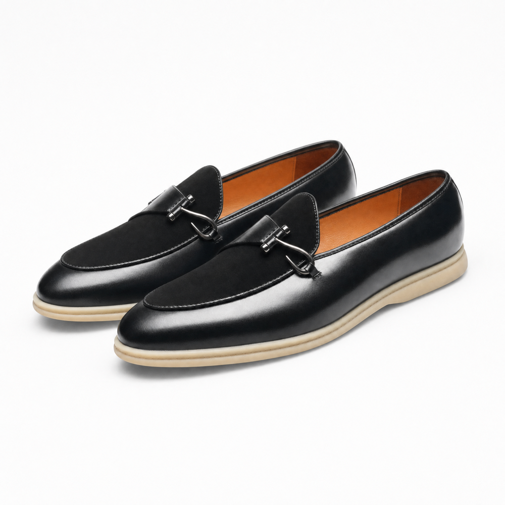Black Woven Gold Horsebit Loafers