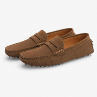 Brown Suede Studded Penny Loafers