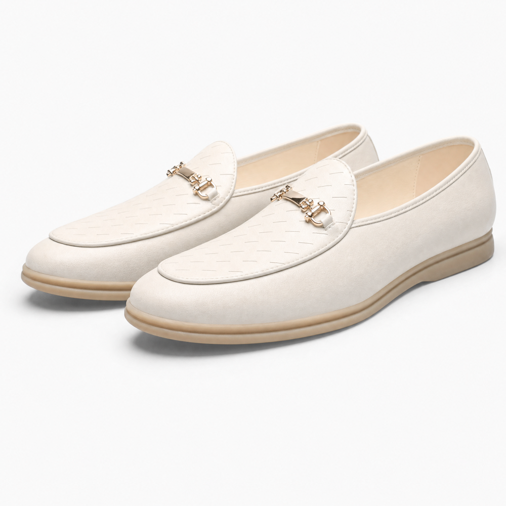 White Leather Horsebit Loafers