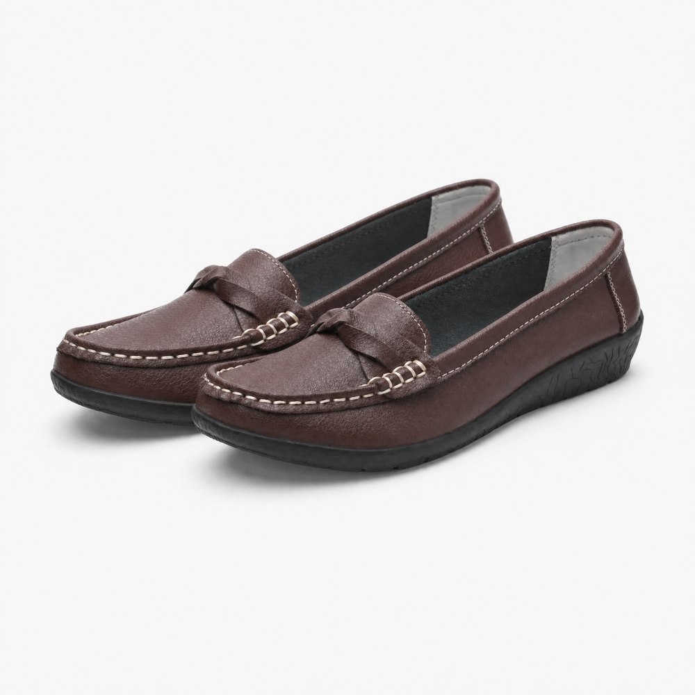 Brown Leather Chain Wedge Loafers