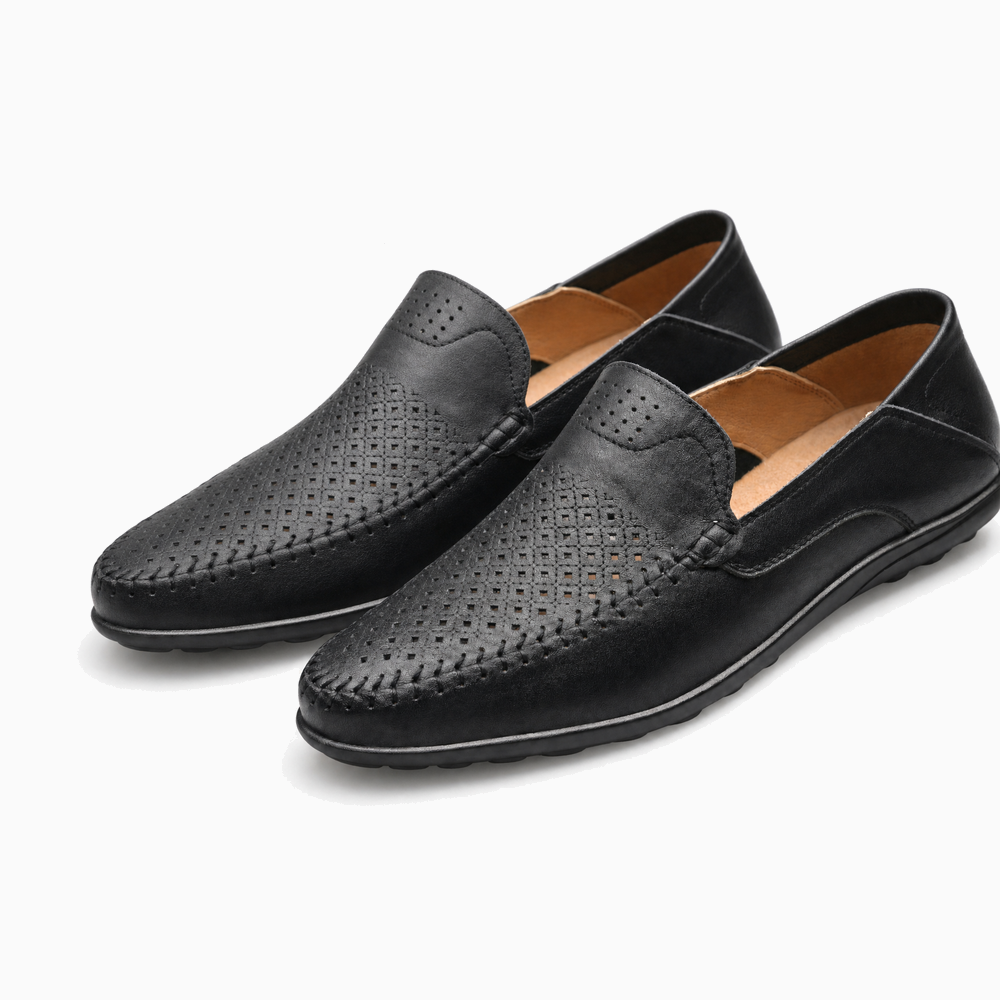 Black Perforated Trim Loafers