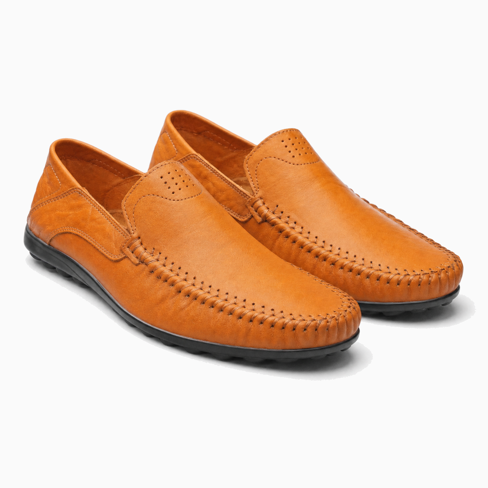 Brown Stitched Vamp Loafers