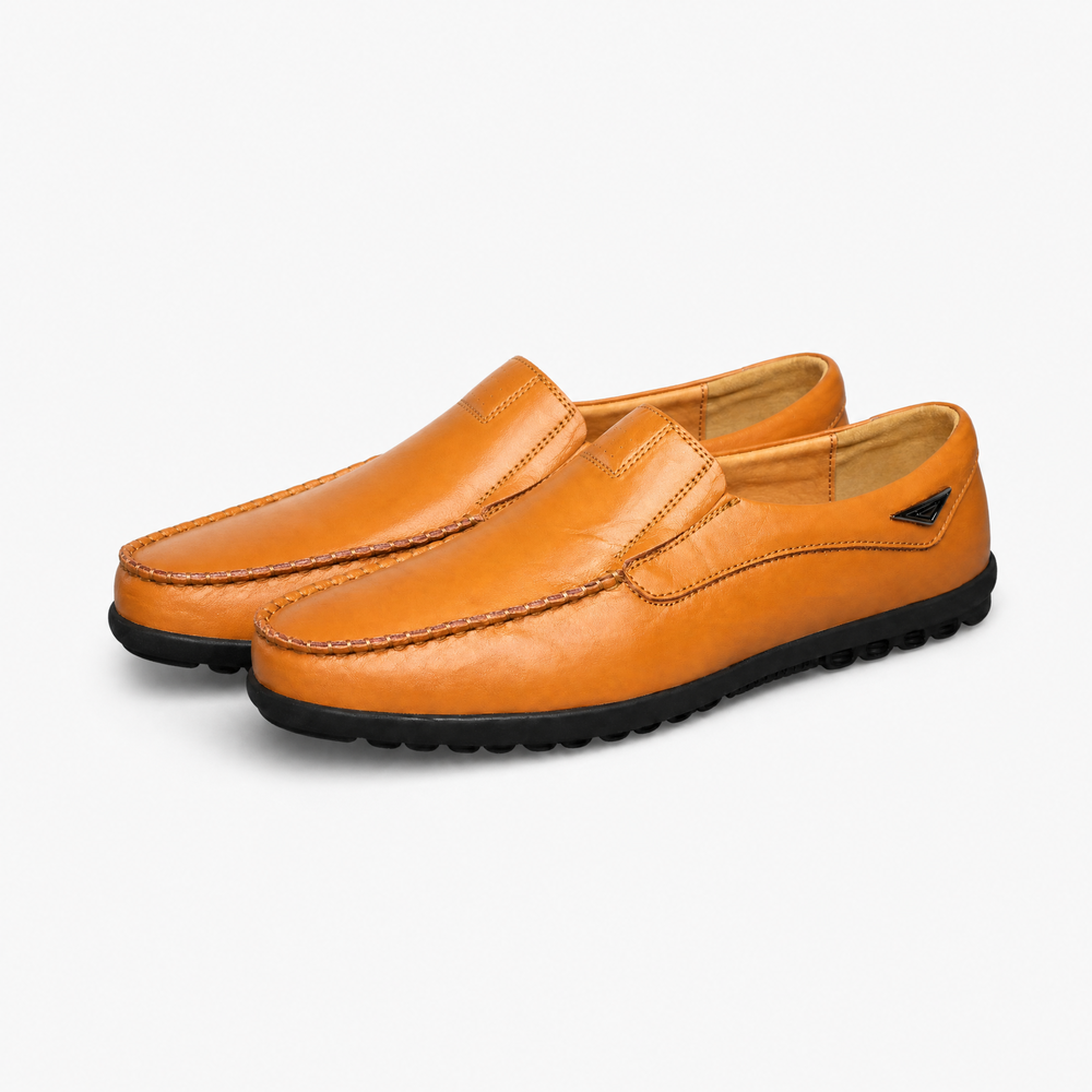 Camel Leather Smooth Loafers