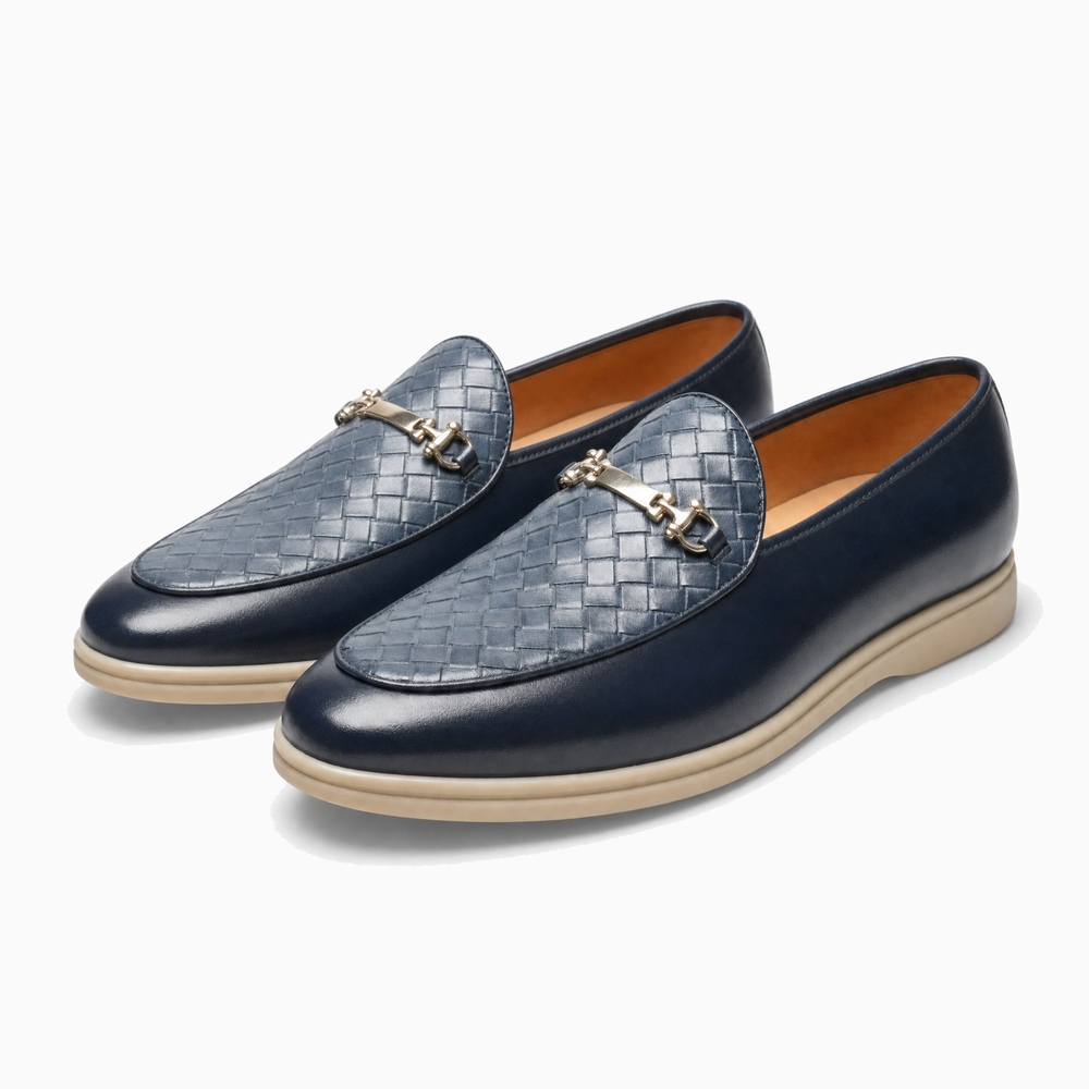 Navy Woven Horsebit Loafers