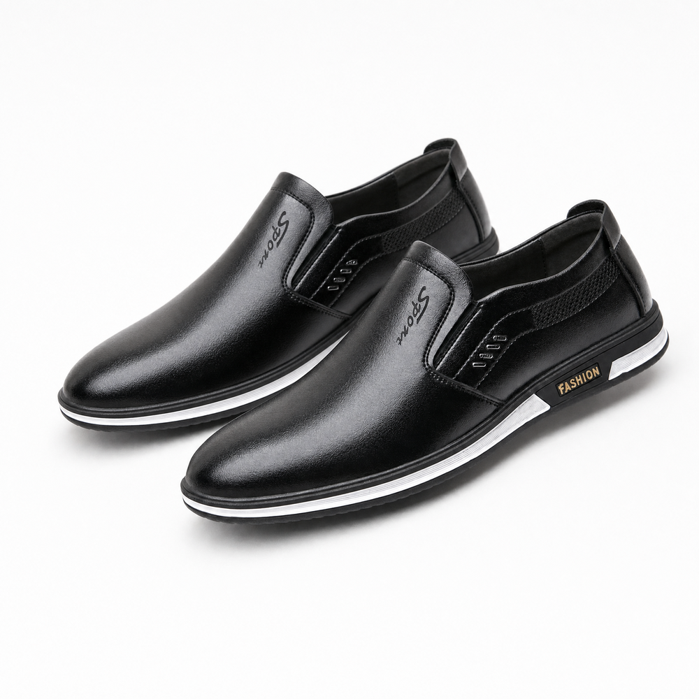 Black Leather White Sole Loafers