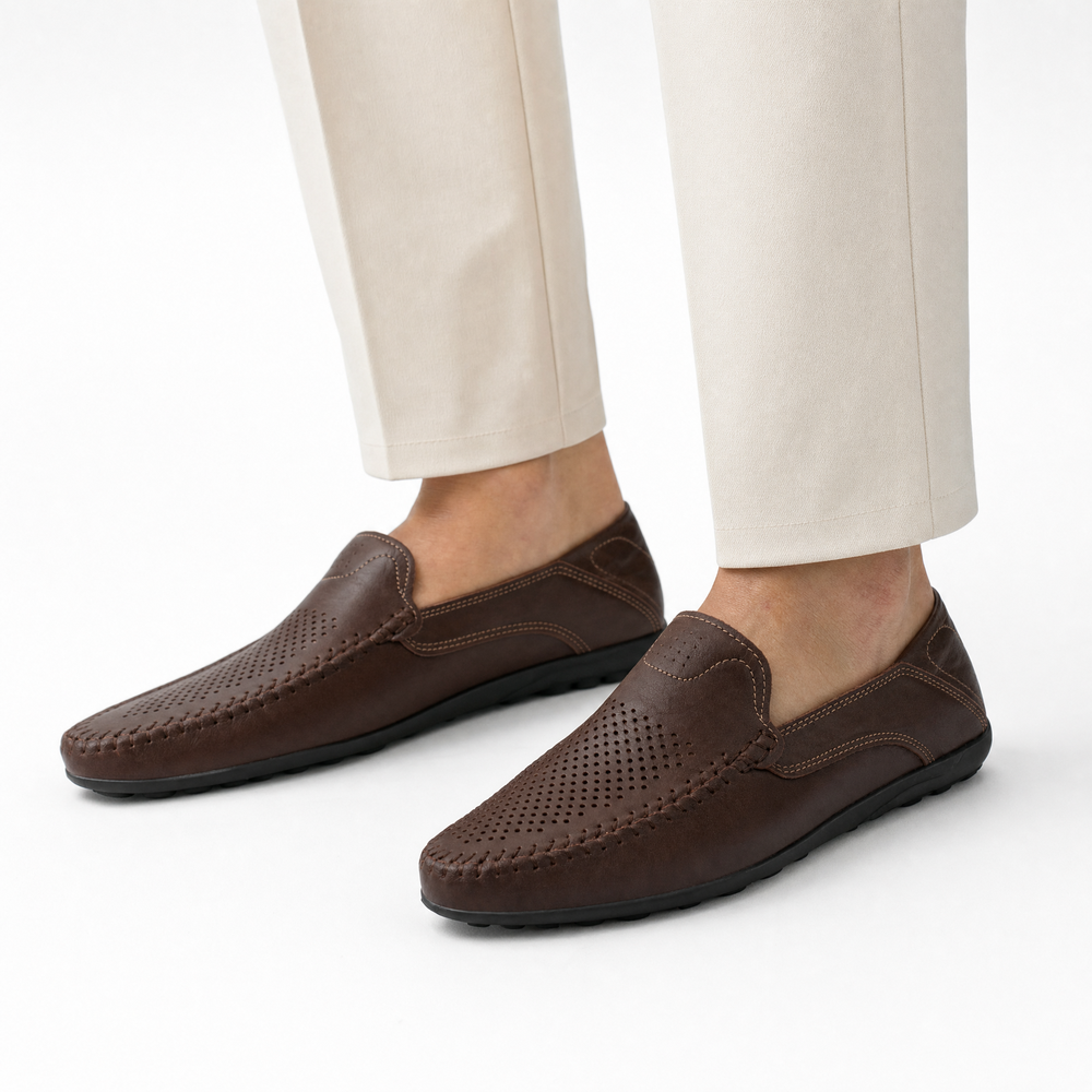 Brown Patent Stitch Loafers