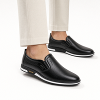 Black Leather White Sole Loafers