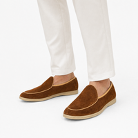 Brown Suede Contrast Piping Loafers