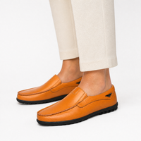 Camel Leather Smooth Loafers