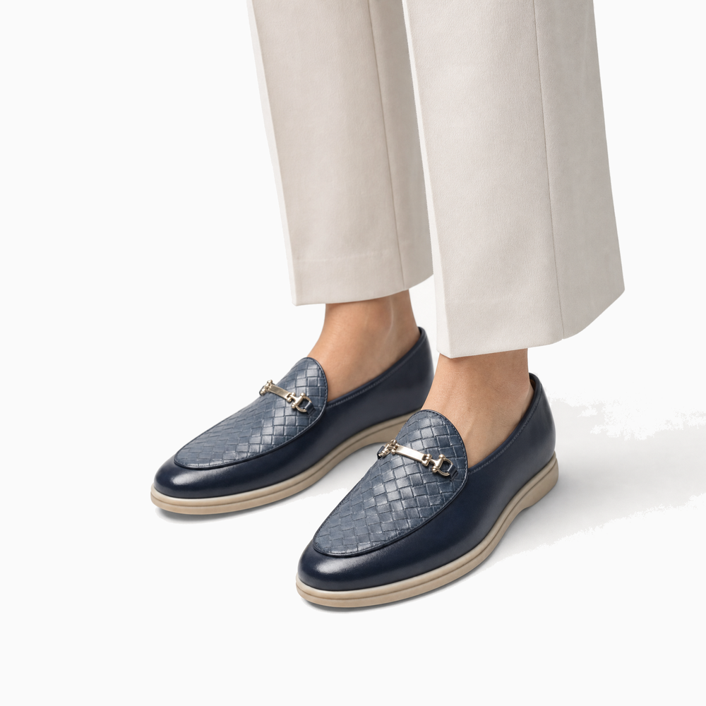Navy Woven Horsebit Loafers