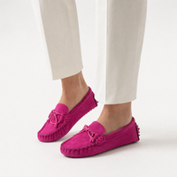 Girls Pink Suede Driving Loafers