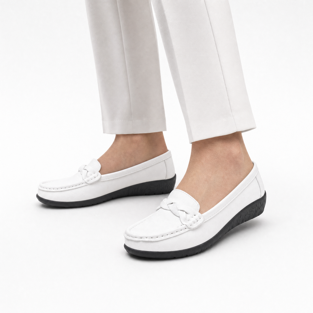 White Braided Leather Loafers