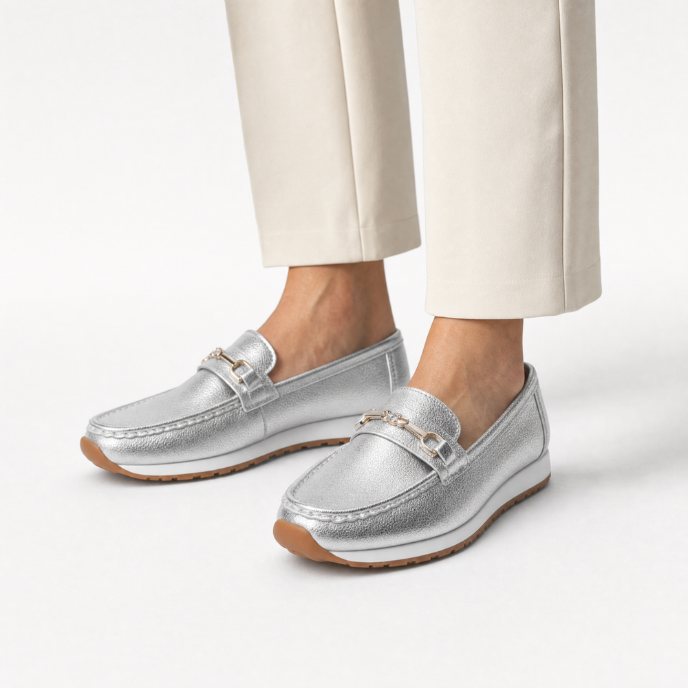 Silver Embellished Loafers
