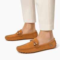 Camel Suede Driving Tie Loafers