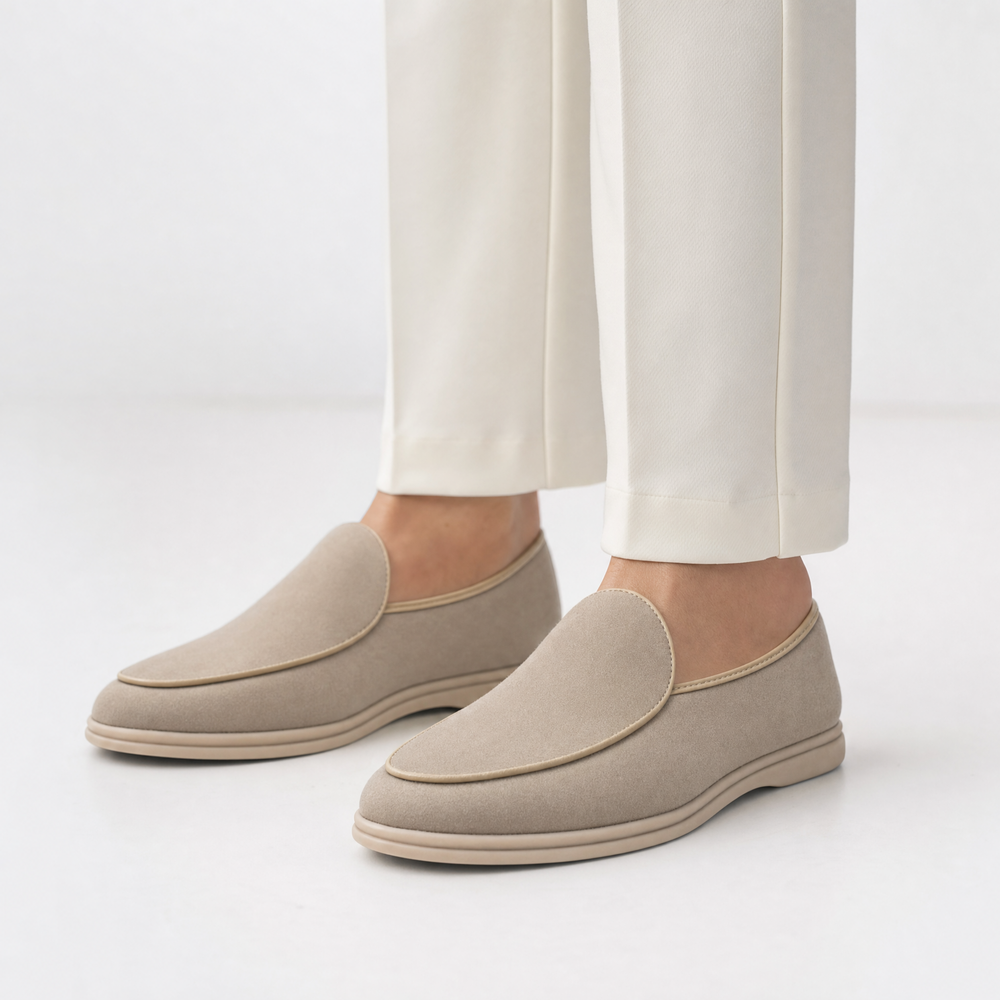 Beige Suede Slip On Loafers