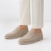Beige Suede Slip On Loafers