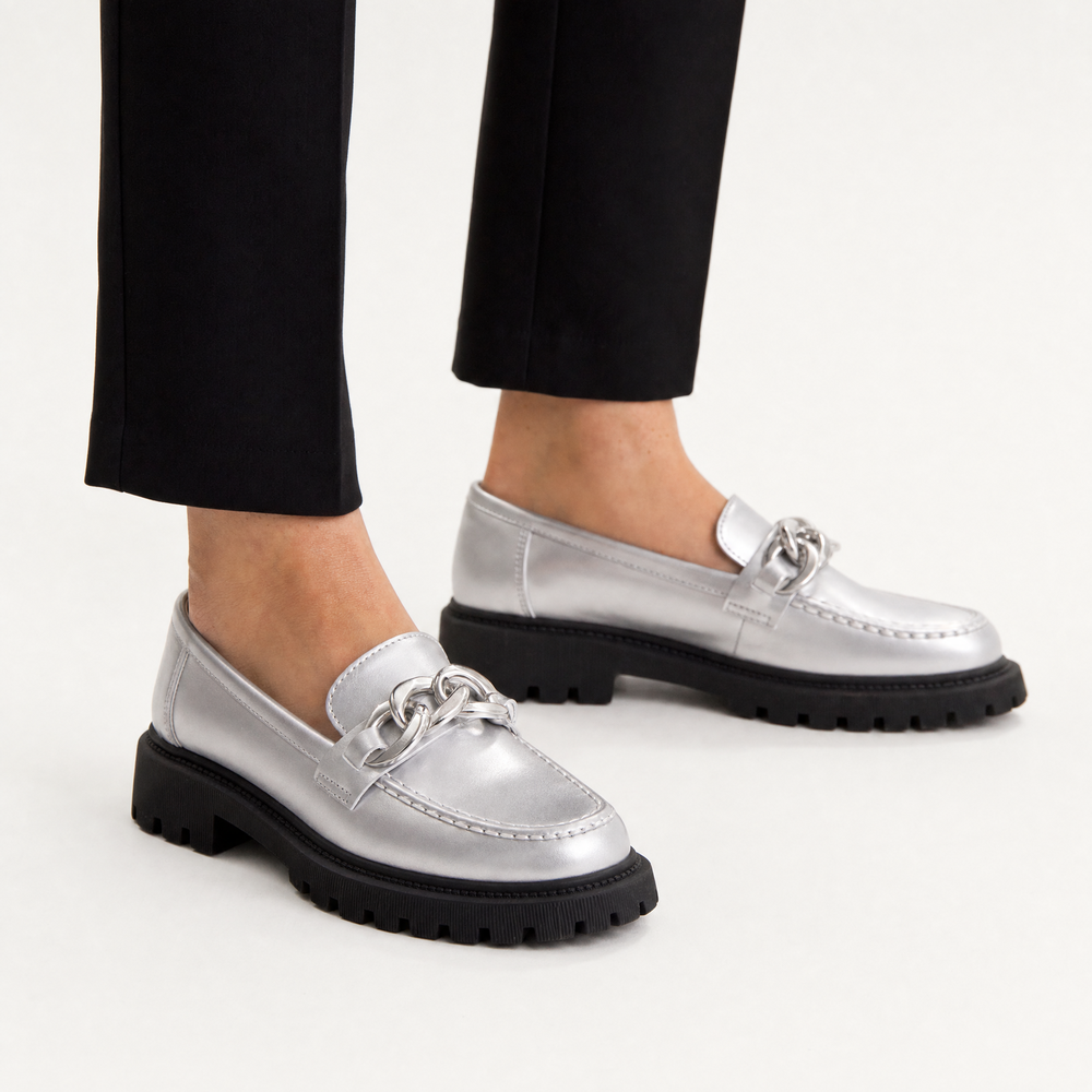 Silver Patent Bow Raised Loafers