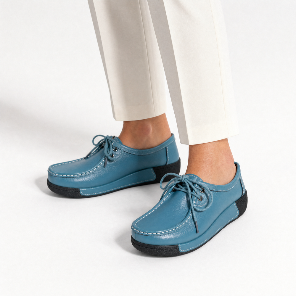 Blue Patent Bow Platform Loafers