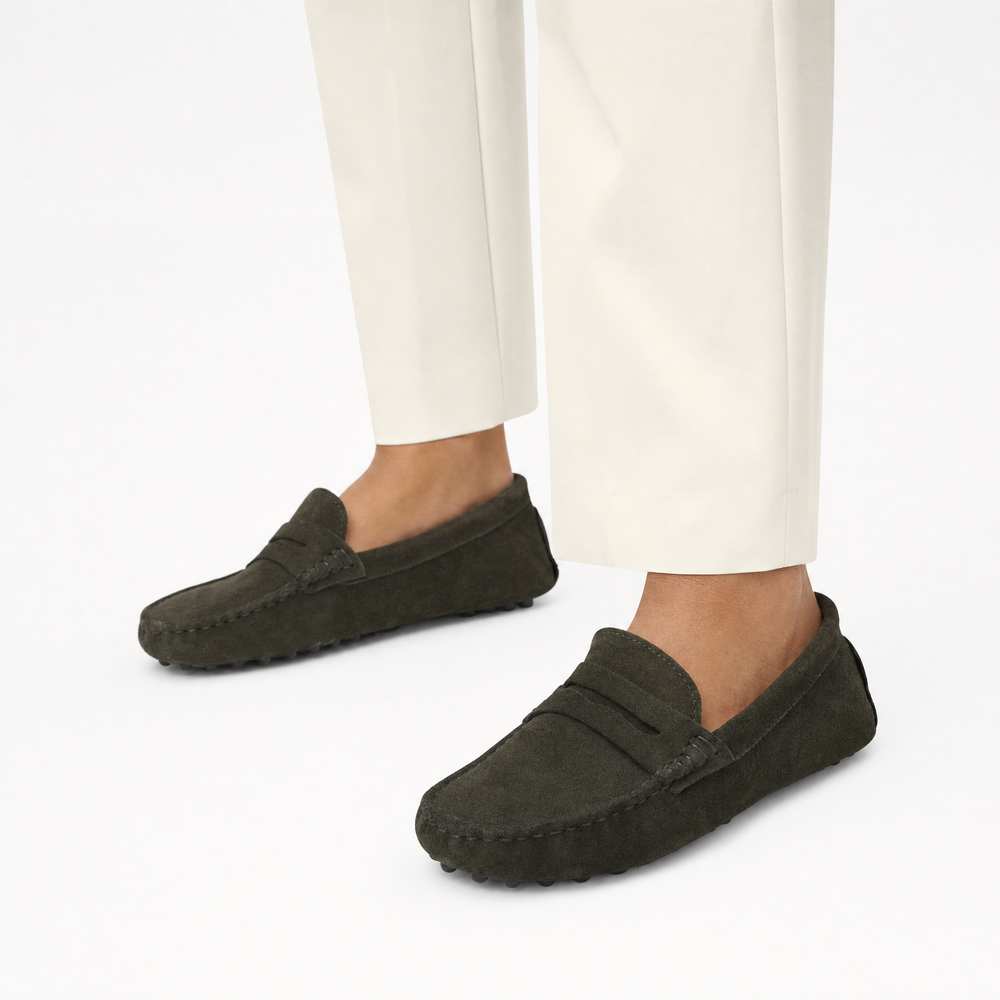 Brown Suede Pointed Flat Loafers