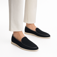 Black Suede Piped Loafers