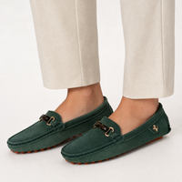 Green Suede Pebbled Driving Loafers