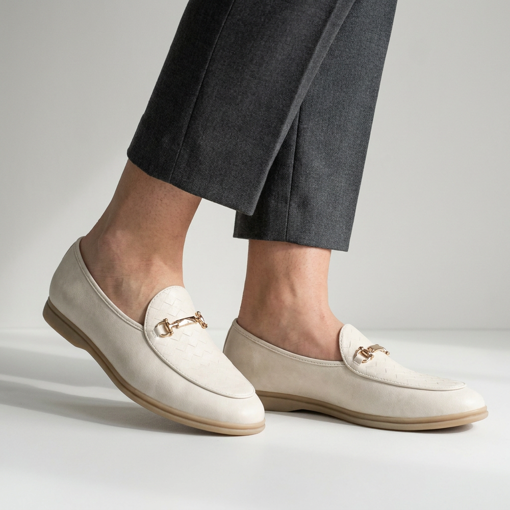 White Leather Horsebit Loafers