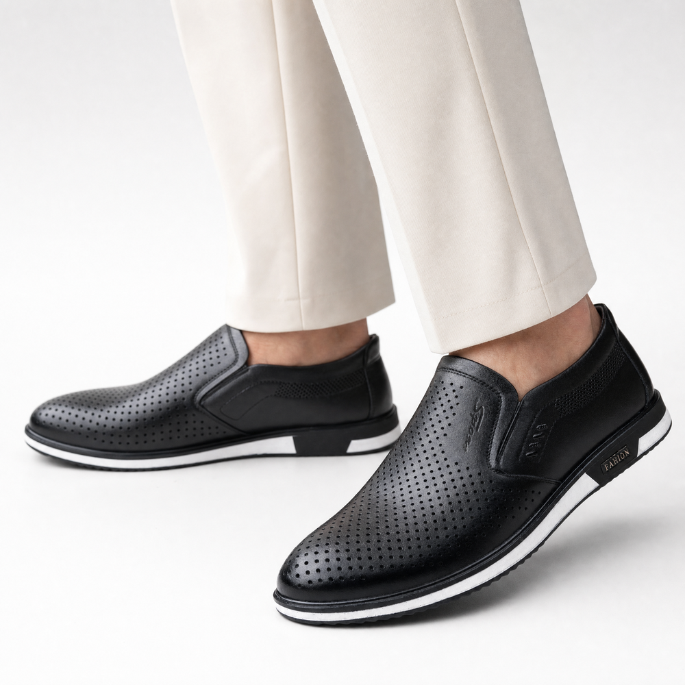 Black Perforated Breathable Loafers