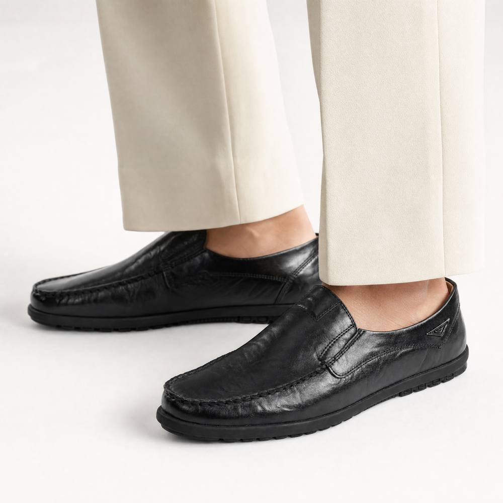 Black Leather Metal Accent Loafers