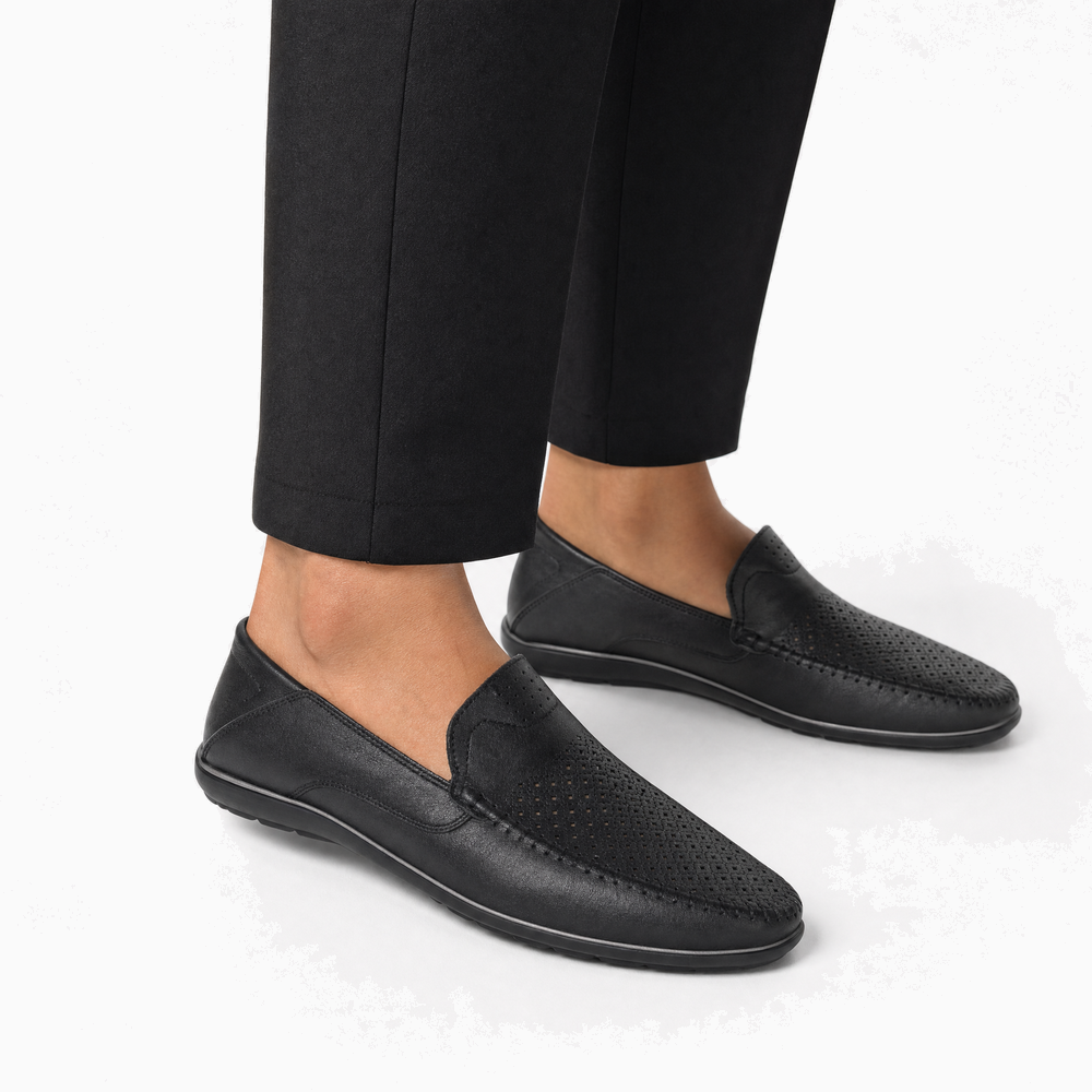Black Perforated Trim Loafers