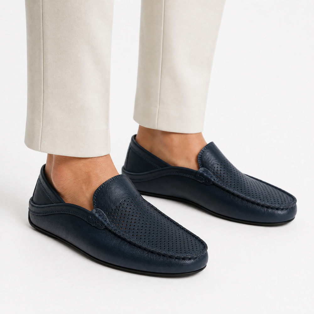 Tan Leather Perforated Loafers