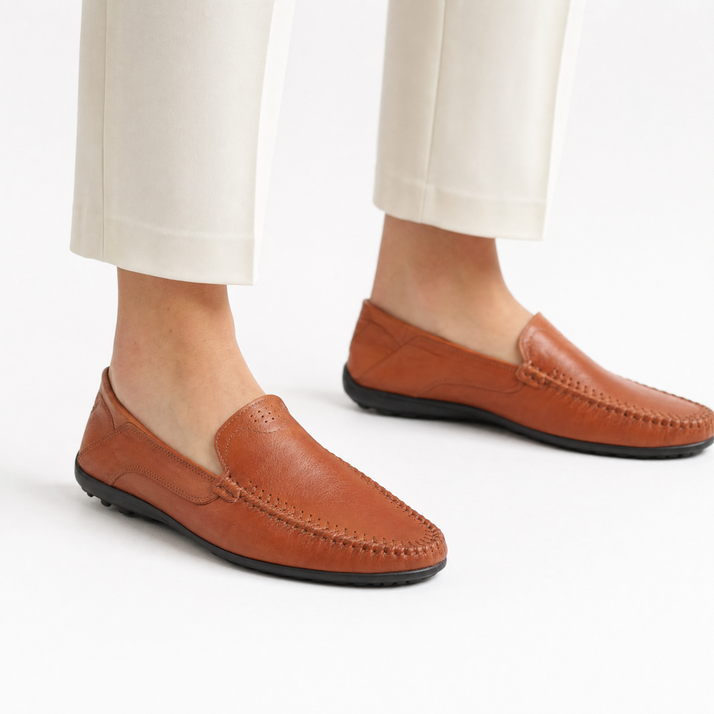 Brown Perforated Vamp Loafers