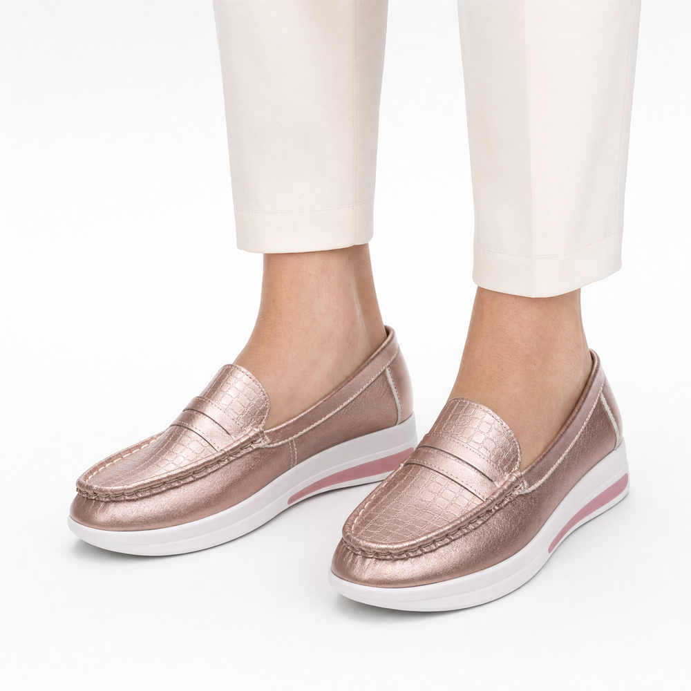 Rose Gold Textured Platform Loafers