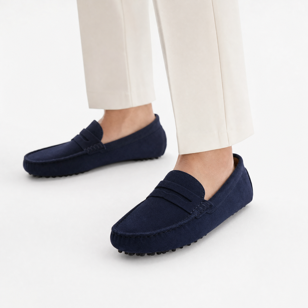 Blue Stitched Lace Up Loafers