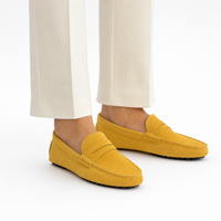 Yellow Suede Penny Boat Loafers
