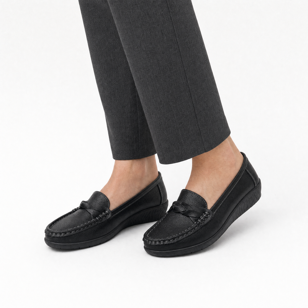 Black Braided Wedge Loafers