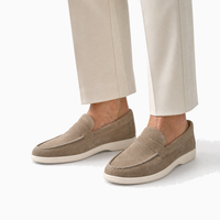 Taupe Suede Stitched Loafers
